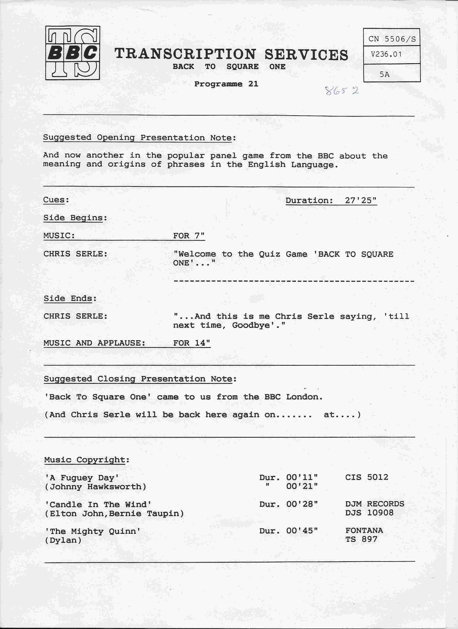 Inserts from CN 5506 S 11